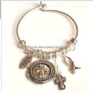 Silver Serenity Prayer Bracelet Message Cross 8"